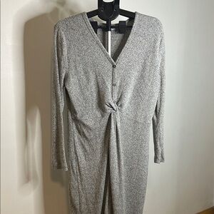 LOFT Gray Long Sleeve Dress with Knot Detail